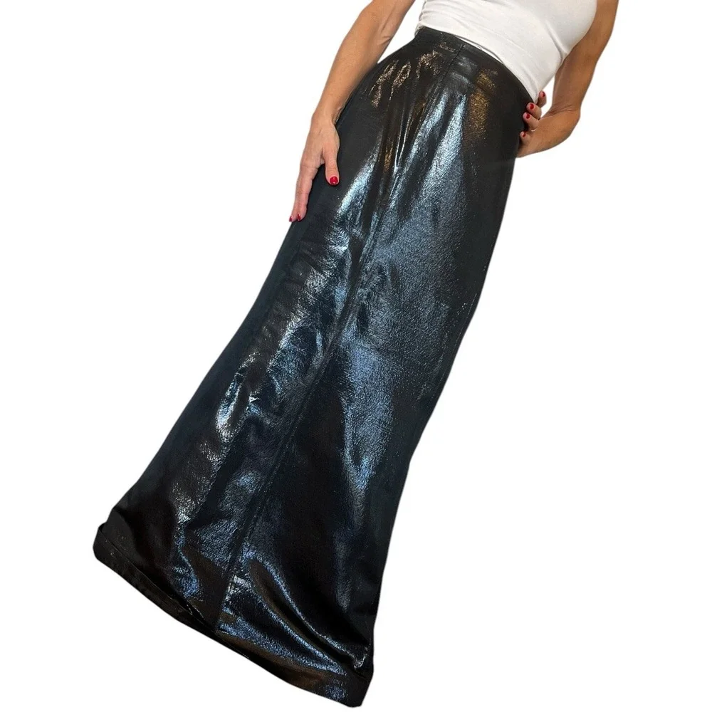 WOMEN'S PAMELLA ROLAND BLACK METALLIC LONG MAXI FORMAL SKIRT  6
